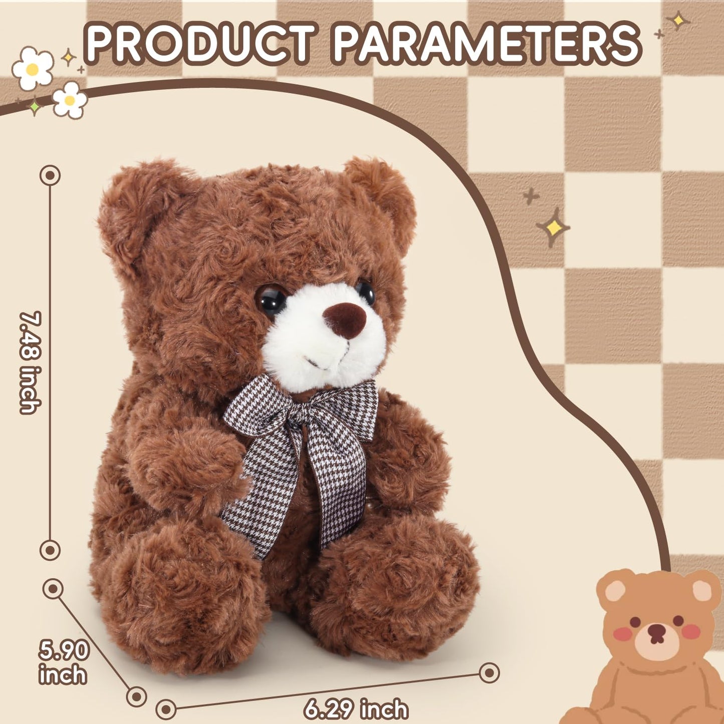 Vanlinny New Teddy Bear Stuffed Animal, Valentines Day Gifts For Kids Her Him Girlfriend Boyfriend, 8 Soft Stuffed Bear Plush To