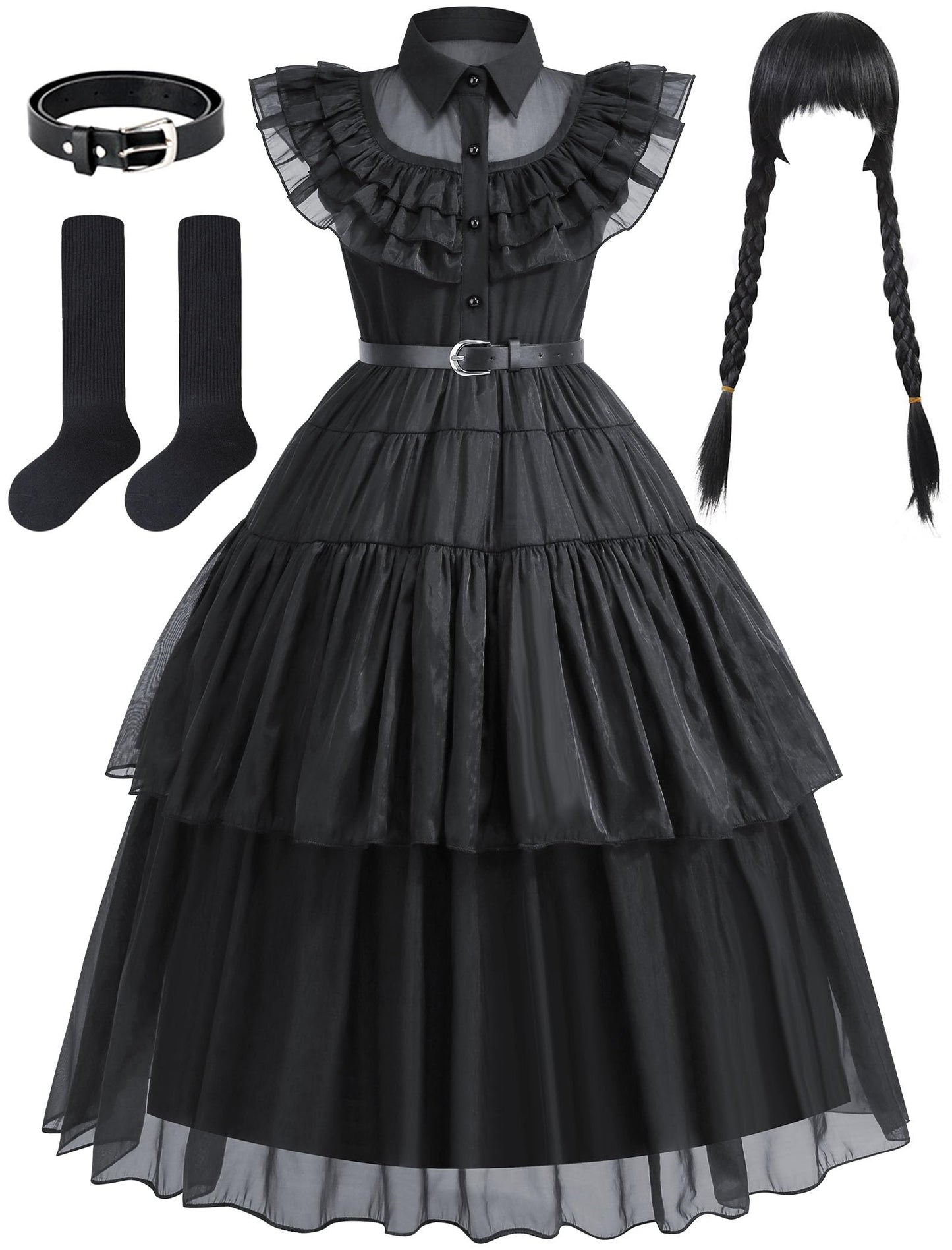 knemmy Black Costume Dress for Girls Kids Toddler Birthday Halloween Cosplay Outfit Black Party Dress (5T/120)