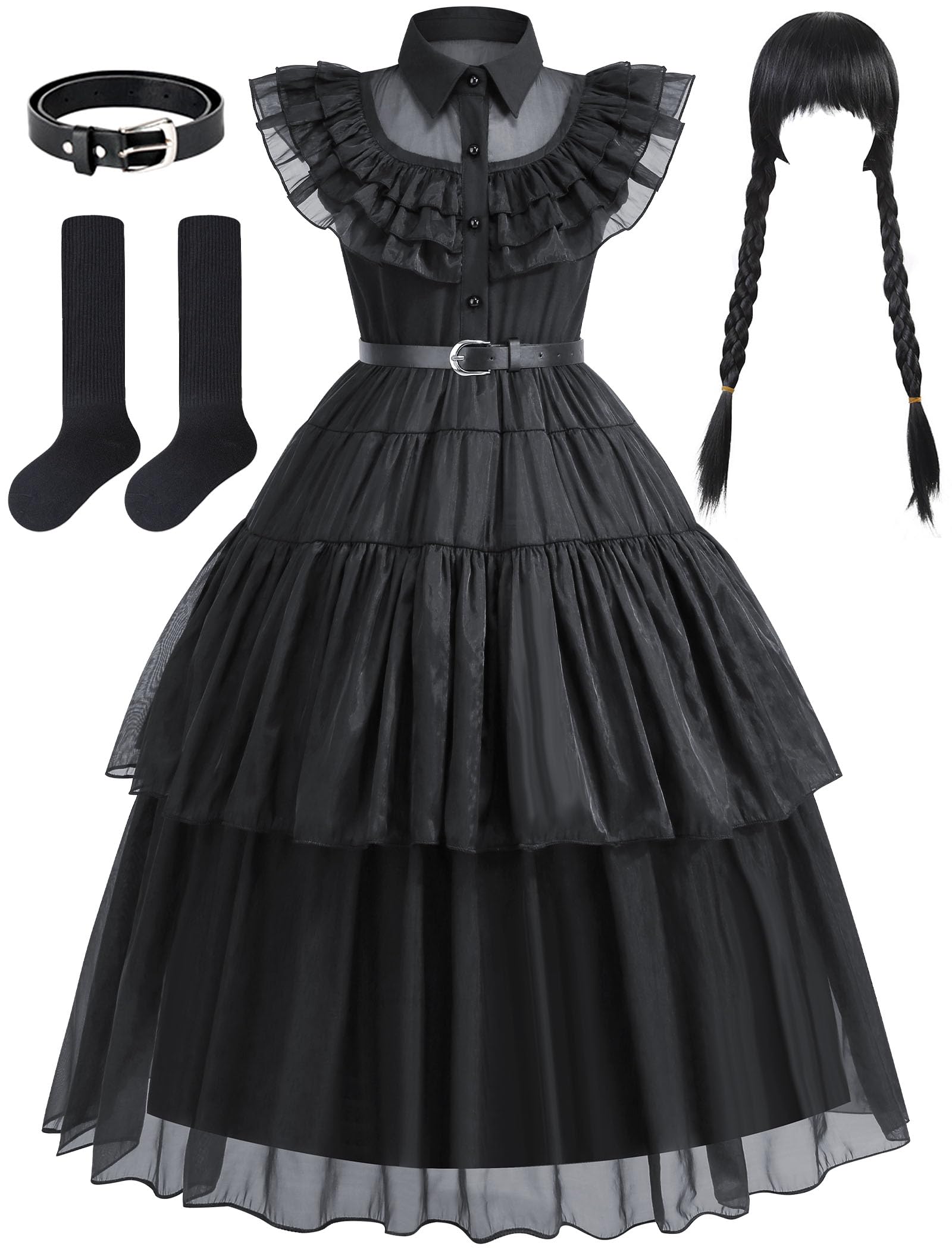 knemmy Black Costume Dress for Girls Kids Toddler Birthday Halloween Cosplay Outfit Black Party Dress (5T/120)