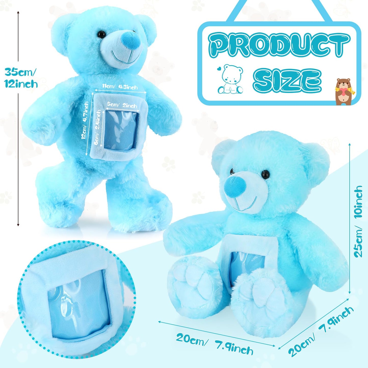 Leyndo Bear With Voice Recording Remembrance Stuffed Animal With Picture Recordable Messages Memorial Toy For Baby Shower Birthday Gift, Recording Gifts(14 Inch,Blue)