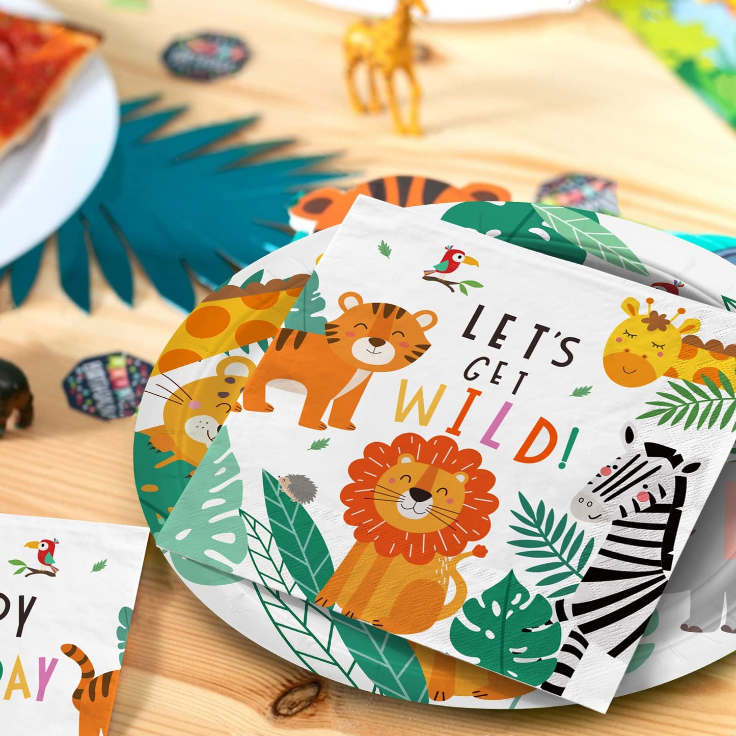 Gatherfun Safari Birthday Party Supplies Jungle Disposable Paper Plates Napkins For Safari Jungle Theme Birthday Decorations, Se