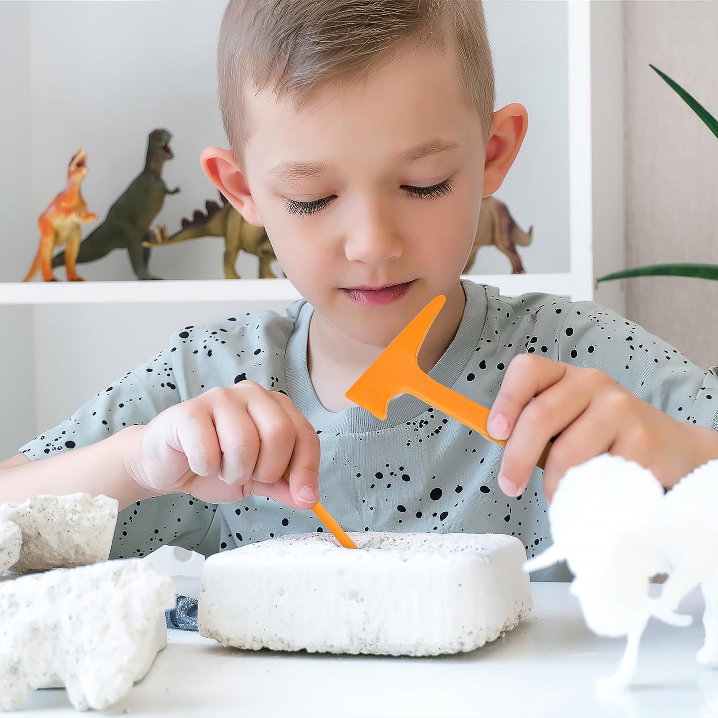 ibasenice 3 Sets Dinosaur Dig Tools Kit for Dino Fossils Educational Excavation Kits STEM Science with Mini Hammer Chisel Brush