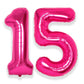Suwen 40 Inch Hot Pink Large 15 Number Balloons Big Foil Helium Number Balloons 0-9 Jumbo Happy 15Th Mylar Birthday Party Decora