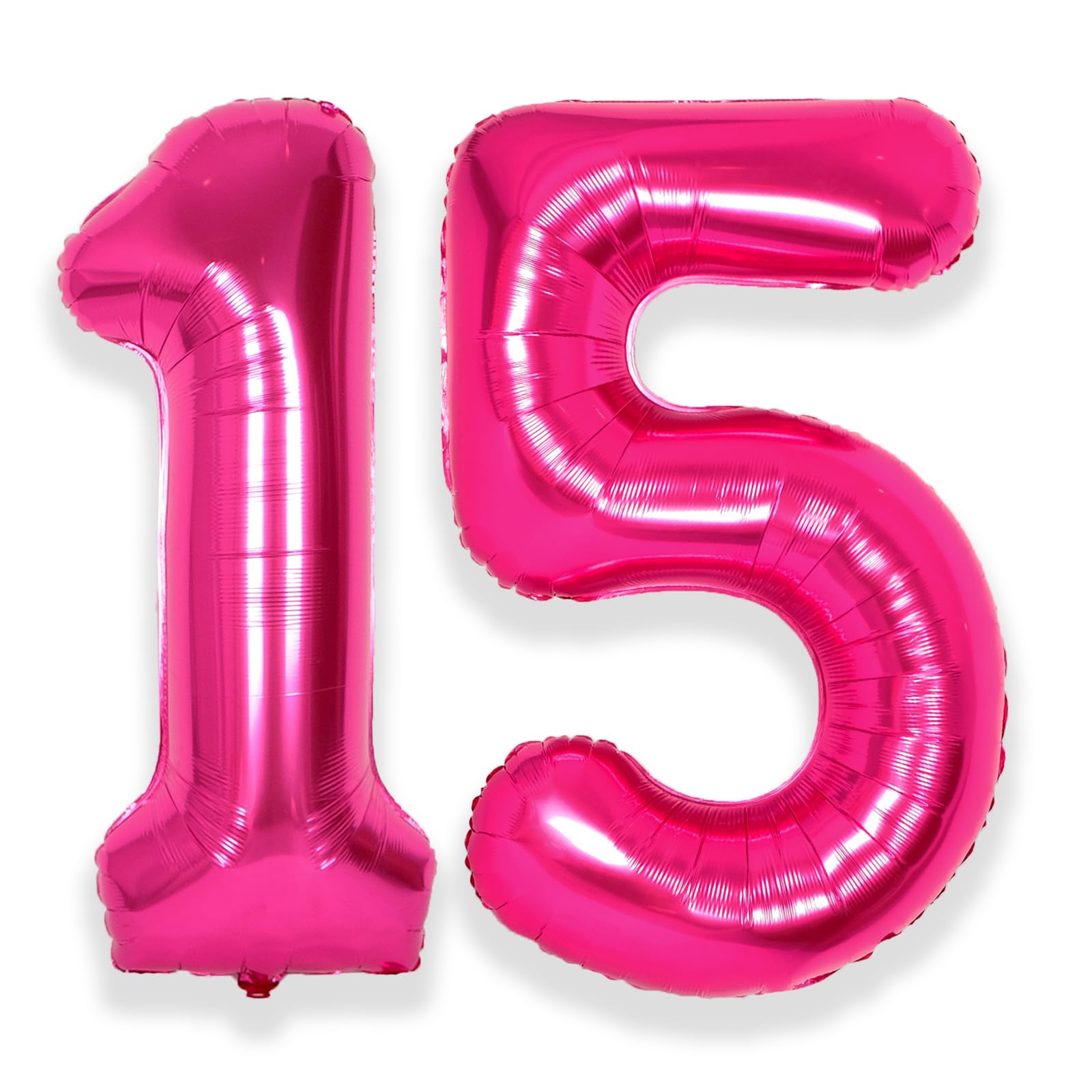 Suwen 40 Inch Hot Pink Large 15 Number Balloons Big Foil Helium Number Balloons 0-9 Jumbo Happy 15Th Mylar Birthday Party Decora