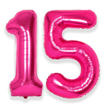 Suwen 40 Inch Hot Pink Large 15 Number Balloons Big Foil Helium Number Balloons 0-9 Jumbo Happy 15Th Mylar Birthday Party Decora