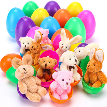 Newbea 12 Pack Prefilled Easter Eggs With Stuffed Animals,3.15'' Plastic Easter Eggs Filled With Toys,Perfect For Easter Eggs Hu
