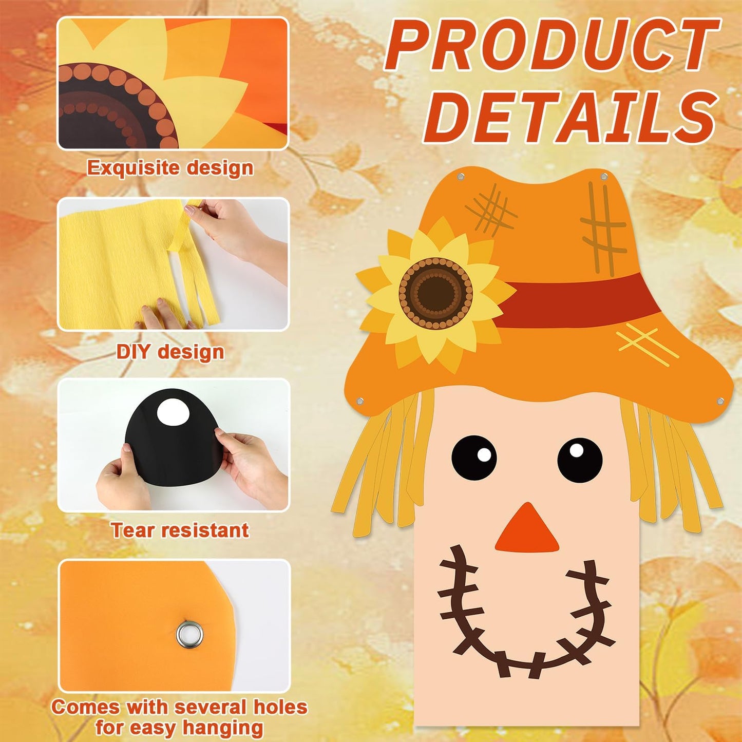 Thanksgiving Scarecrow Door Cover Fall Scarecrow Door Decoration Autumn Harvest Backdrop DIY Scarecrows Banner Backdrop for Home