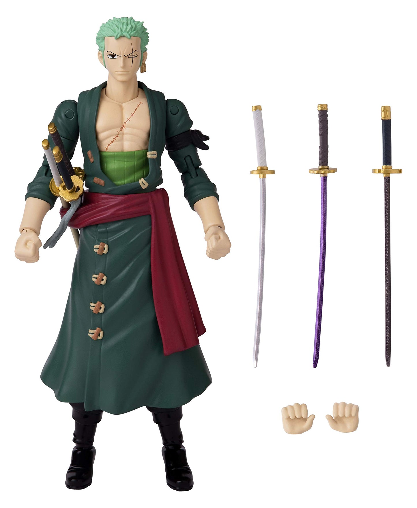 Bandai America Anime Heroes One Piece Roronoa Zoro Action Figure - Plastic, Zoro Color, Model 36932