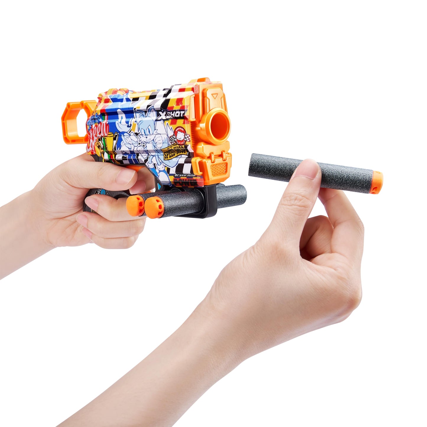 X-Shot Skins Menace - Sonic Super Speed (2 Pack + 16 Darts) By Zuru, Easy Reload, Air Pocket Dart Technology, Toy Foam Dart Blas