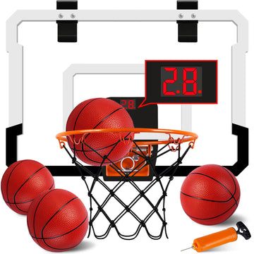 Xucutu Indoor Mini Basketball Hoop With Electronic Scoreboard - Over The Door For & Wall Office Room Score 4 Balls Foldable Kids