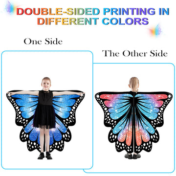 LYL. Ling Halloween Costumes for Kids  Double-Sided Butterfly Wings  Butterfly Costume for Girls  3PCS Blue Fairy Wings Set.
