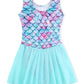 Eqsjiu Girls Gymnastics Leotards With Skirt Toddlers Dresses Skirts For Dance 2T 3T Mermaid Scales Green Aqua Colorful