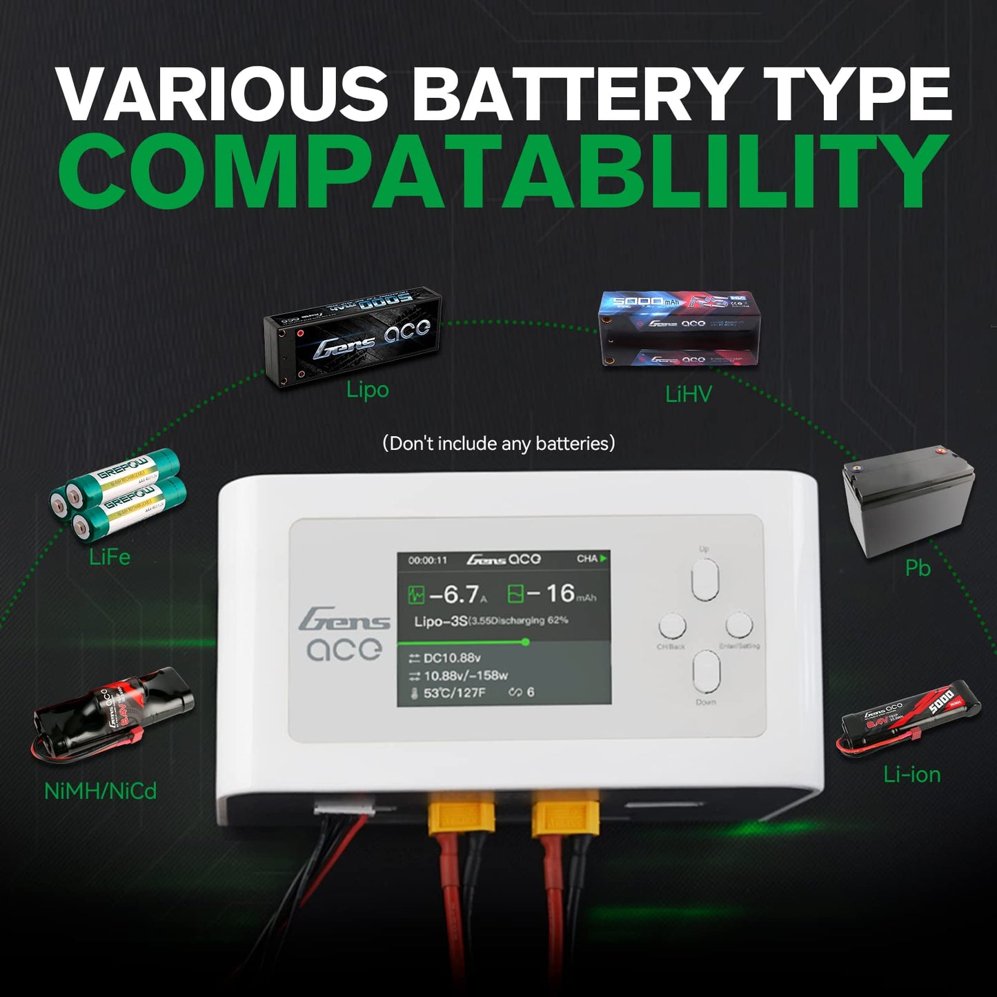 Gens Ace Lipo Battery Charger Imars Dual Smart Lipo Charger 15A Ac 200W Dc 600W Rc Charger(White)