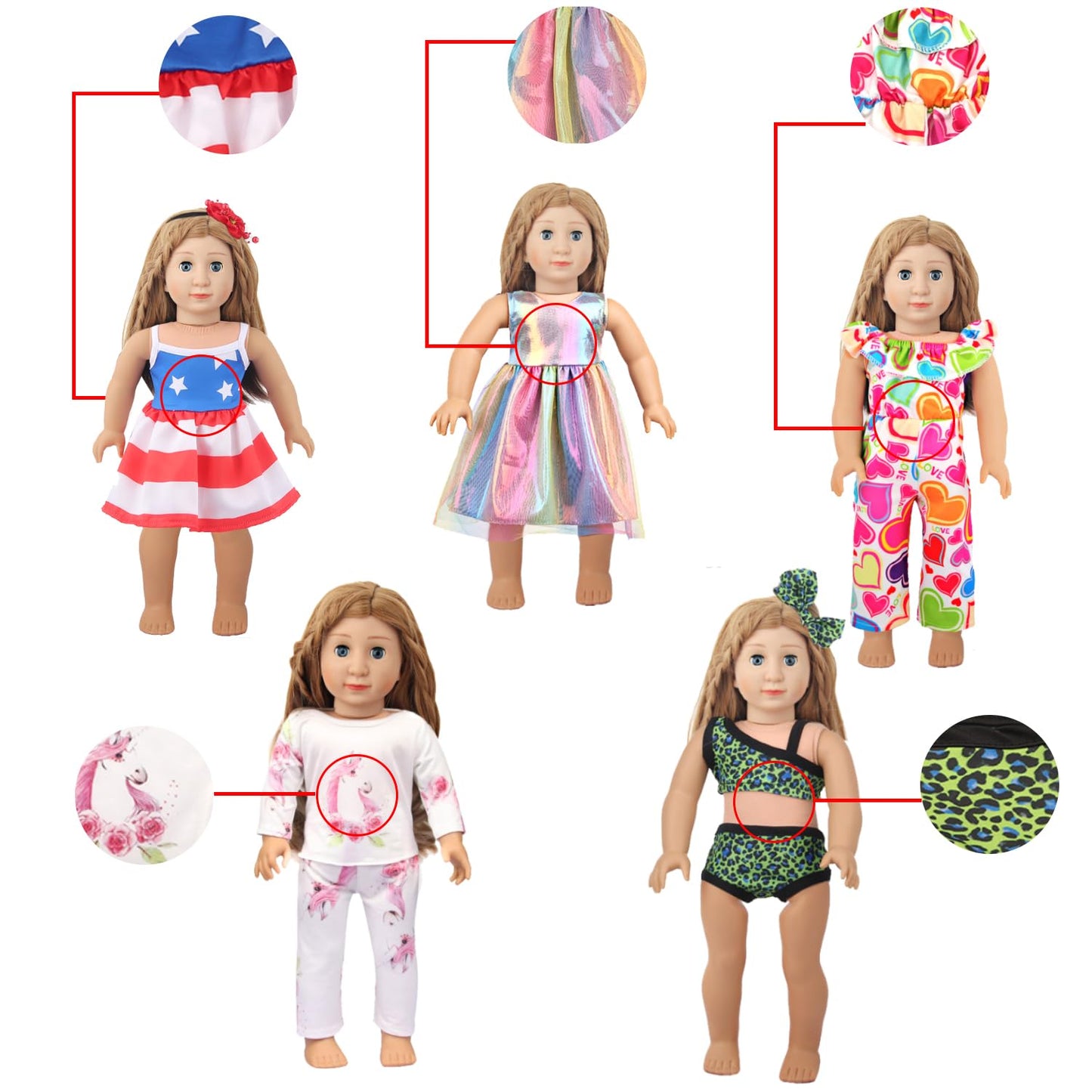 Augfrog 5 Sets Of Doll Clothing And 2 Pairs Doll Shoes (Send By Random) For 18 Inch Doll, Hand - Made Doll Accessories Collectib