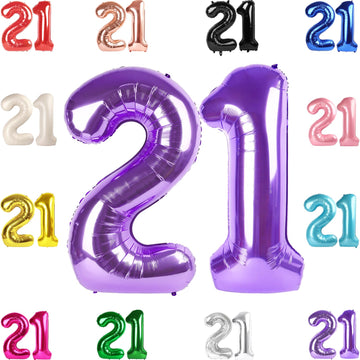 21 Balloon Number, Purple Number 21St Birthday Balloons 40 Inch, 21 Or 12 Years Old Purple Birthday Decorations For Men Women Hi