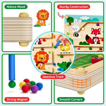 Rifamee 2 In 1 Magnetic Color And Number Maze Magnet Alphabet Counting Zoo Double Sided Board Wood Puzzle Fine Motor Skills Mont