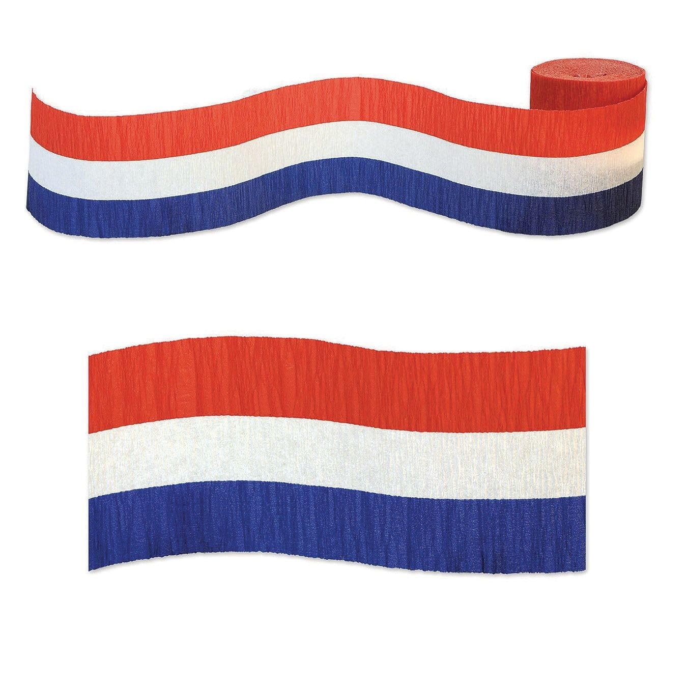 PATRIOTIC RED, WHITE AND BLUE CREPE STREAMER