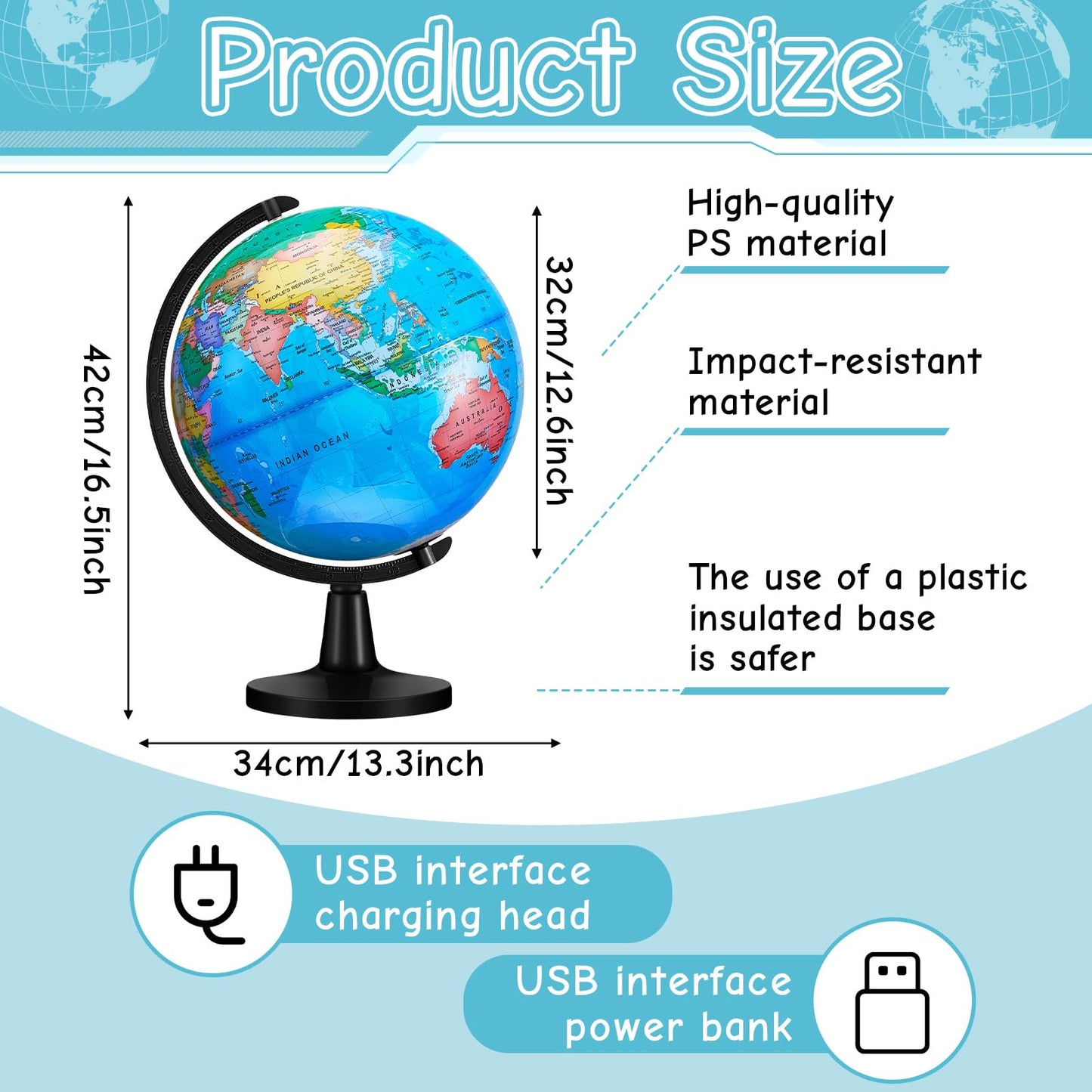 Amylove 13 ' ' Illuminated World Globe For Adults 720/360 Rotation Rewritable Light Up Globe With Stand World Map For Interactiv