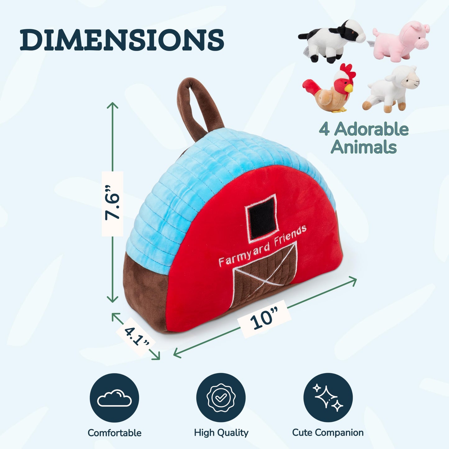 PixieCrush Plush Barn with Farm Animals - Set of 5 - Soft Textiles - Includes 4 Stuffed Farm Animals - Sheep Pig Cow Chicken - F