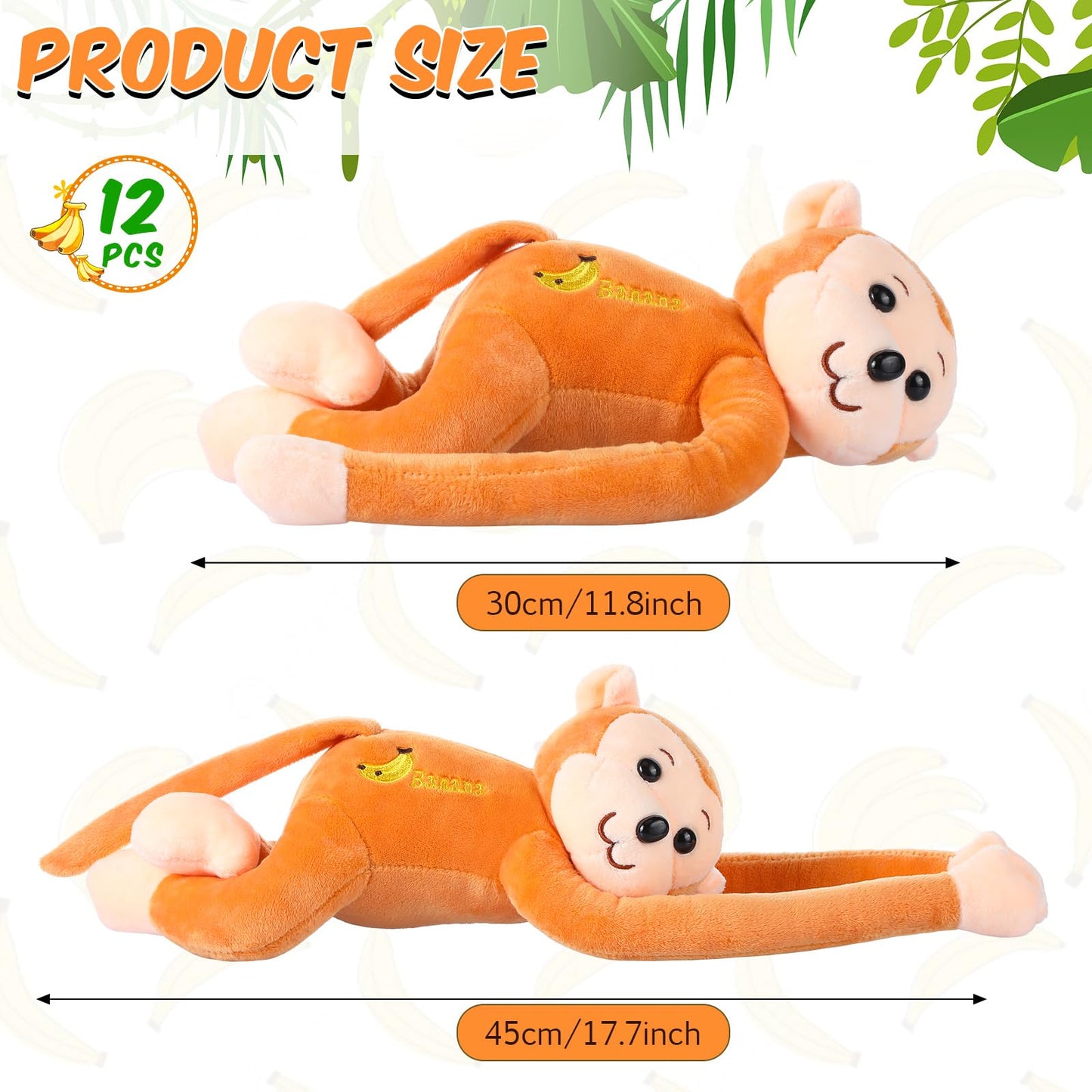 Libima 12 Pack 17.8 Inch Hanging Monkey Stuffed Animals Large Stuffed Monkey Plush Toy With Hook And Loop Fastener Hands Realist