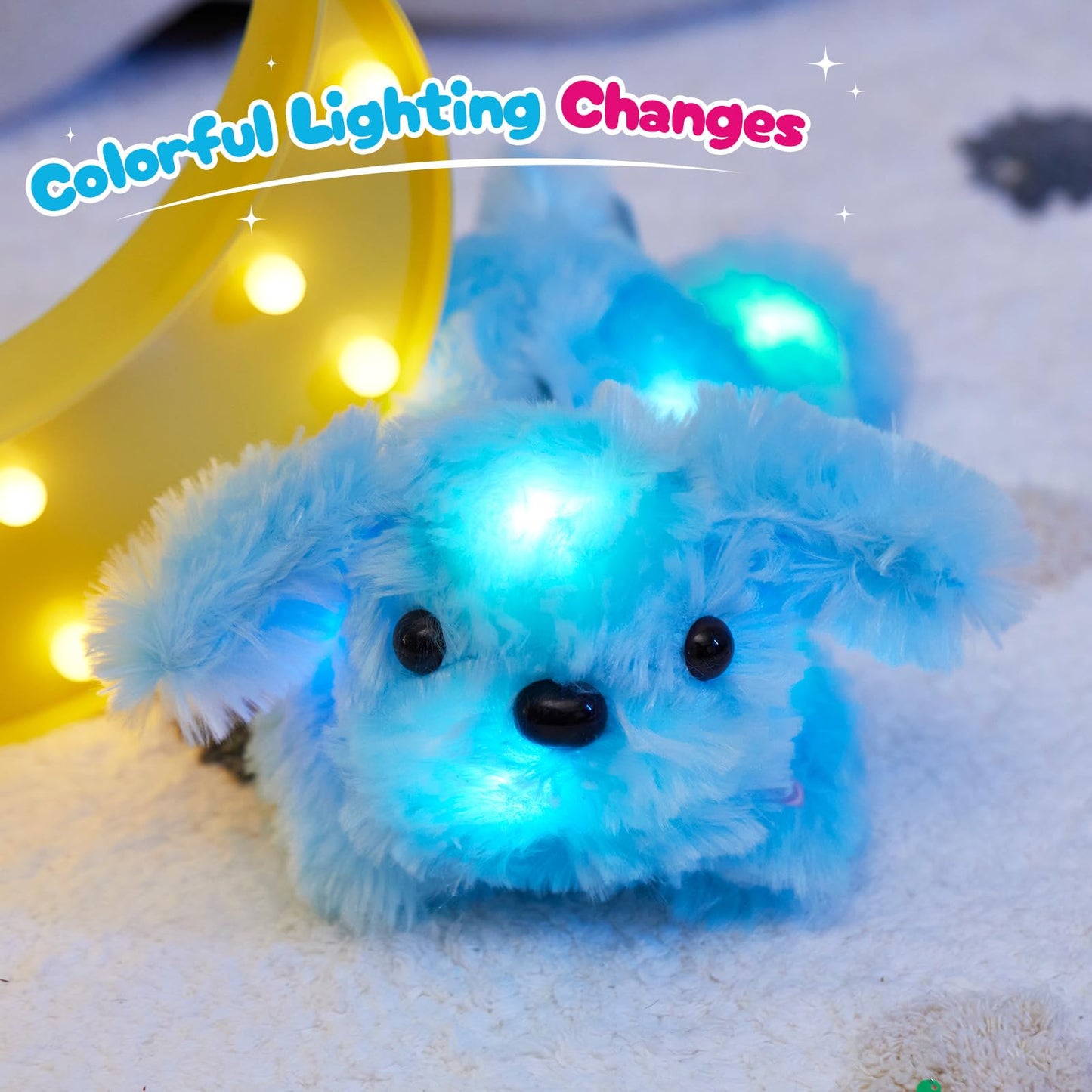 Wewill 10'' Light Up Blue Puppy Dog Led Stuffed Animal With Colorful Night Light Glow Soft Plush Toy Gifts For Kids On Christmas Birthday Valentines Day