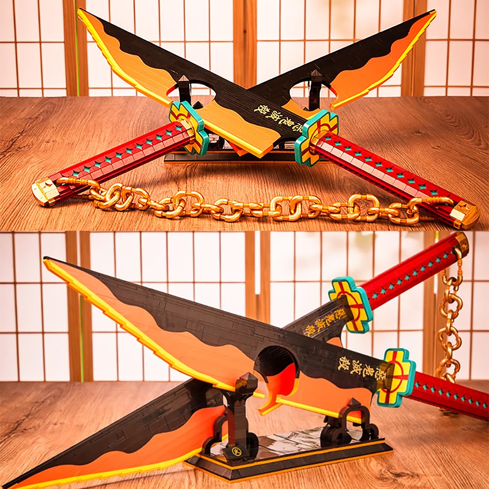 Kravkind 1478pcs  82inch for Demon Slayer decorative replica blade Building Block Model  Samurai decorative replica blade Set with Scabbard and Stand  Best Gift for Anime Fans (Tengen Uzui decorative replica blade)
