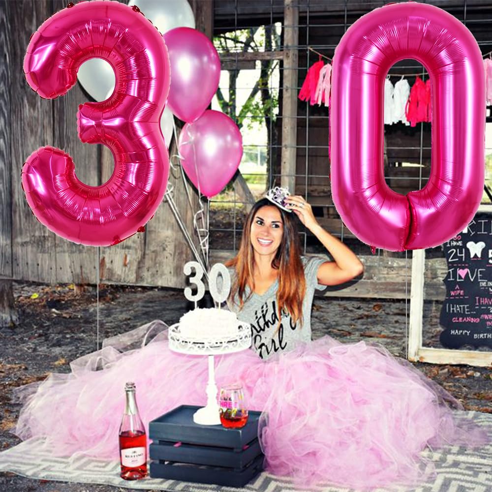 Toniful 40 Inch Hot Pink Large Numbers Balloon 0-9 Birthday Party Decorations,Foil Mylar Big Number 0 Balloon Digital 0 For Birt