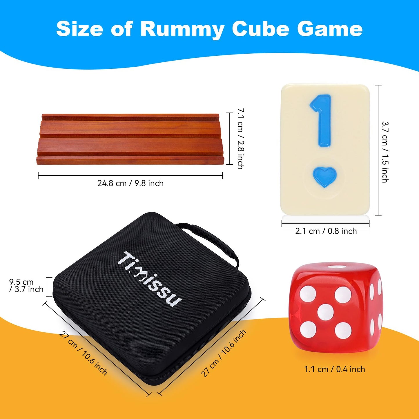 Timissu Rummy Cube 6-8 Players with 8 Wooden Racks 214 Large Number Rummy Tiles Travel Size Rummy Cube Game with Case 8 Players Travel Game Set for Fun Family Board Games