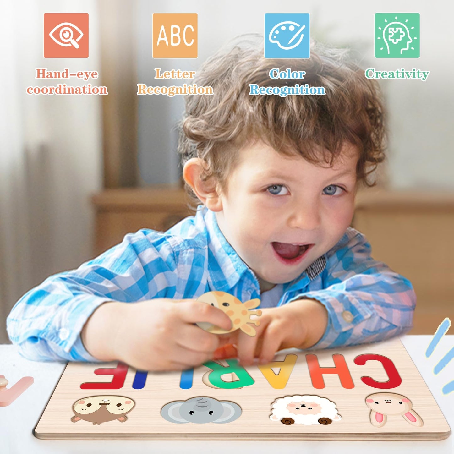 Ingifta Name Puzzle for Kids Personalized  Custom Baby Easter Gifts with Engraved Text on Back  Wooden Puzzle Toddlers Baby Boy Girl 1st Birthday for 1 Year Old