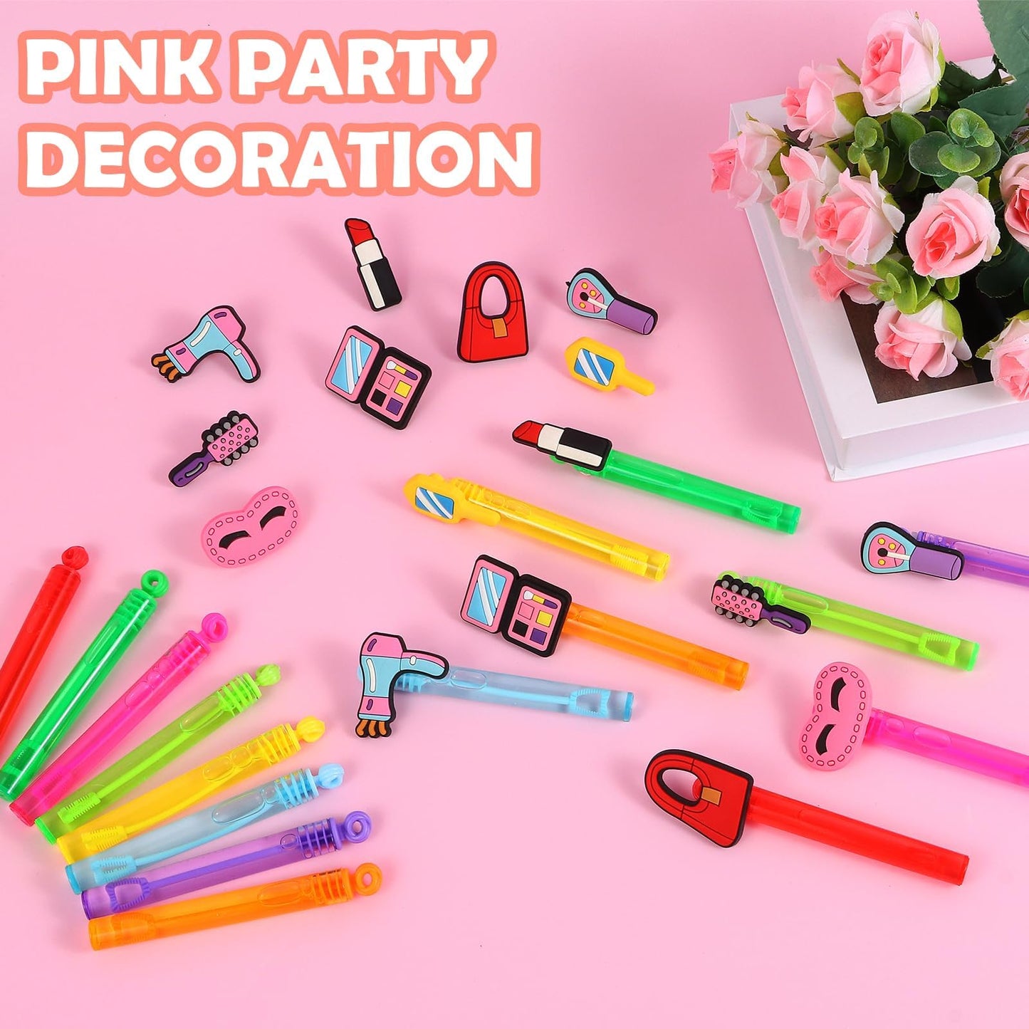 48 Pieces Makeup Bubble Wands Pink Party Favors Mini Bubble Wands 6 Styles Spa Theme Party Decorations For Party Faovrs Goodie B