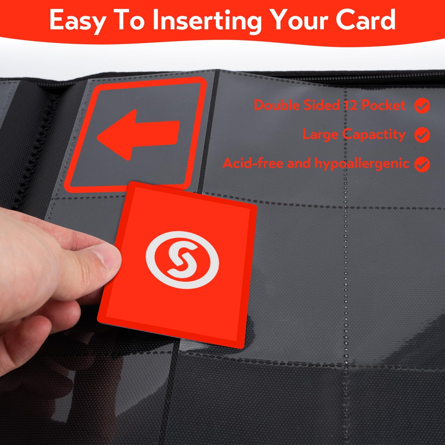 SMYV 12 Pocket Trading Card Binder  enhanced PU Cover Card Binder for 720 Cards  Ringless Side Loading Card Collection Album Folders for MTG  TCG  Game Cards & Sports Cards (Red)