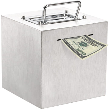 Jucoan Piggy Bank for mature-themed  6 Inch Cube Stainless Steel Money Saver Bank for Cash Saving to Help Budget and Save for Vacation Wedding  Reusable Metal Money Saving Box Gift for Kids Birthday  Openable