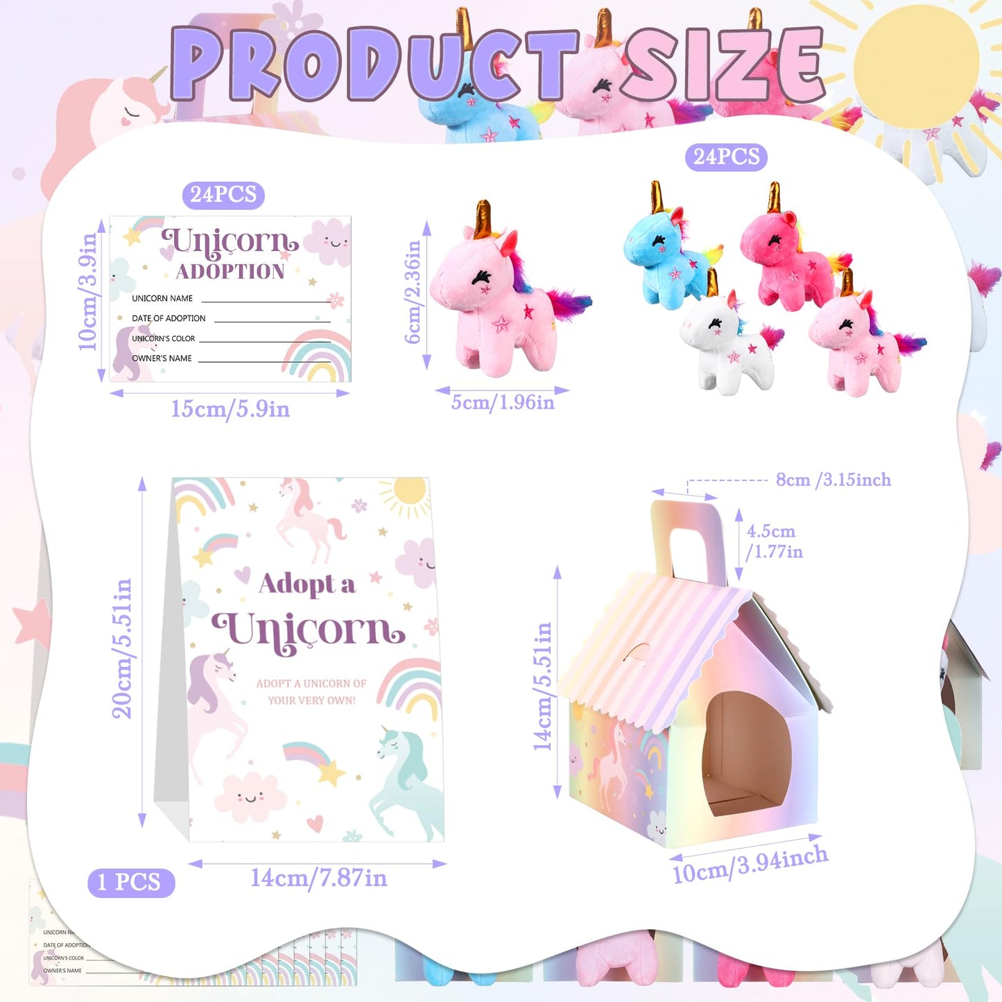 Blueweenly Unicorn Party Favors Set - 73 Pcs Mini Plush Stuffed Animals, Adoption Cards, Mixed Colors, Perfect for Birthday Parties