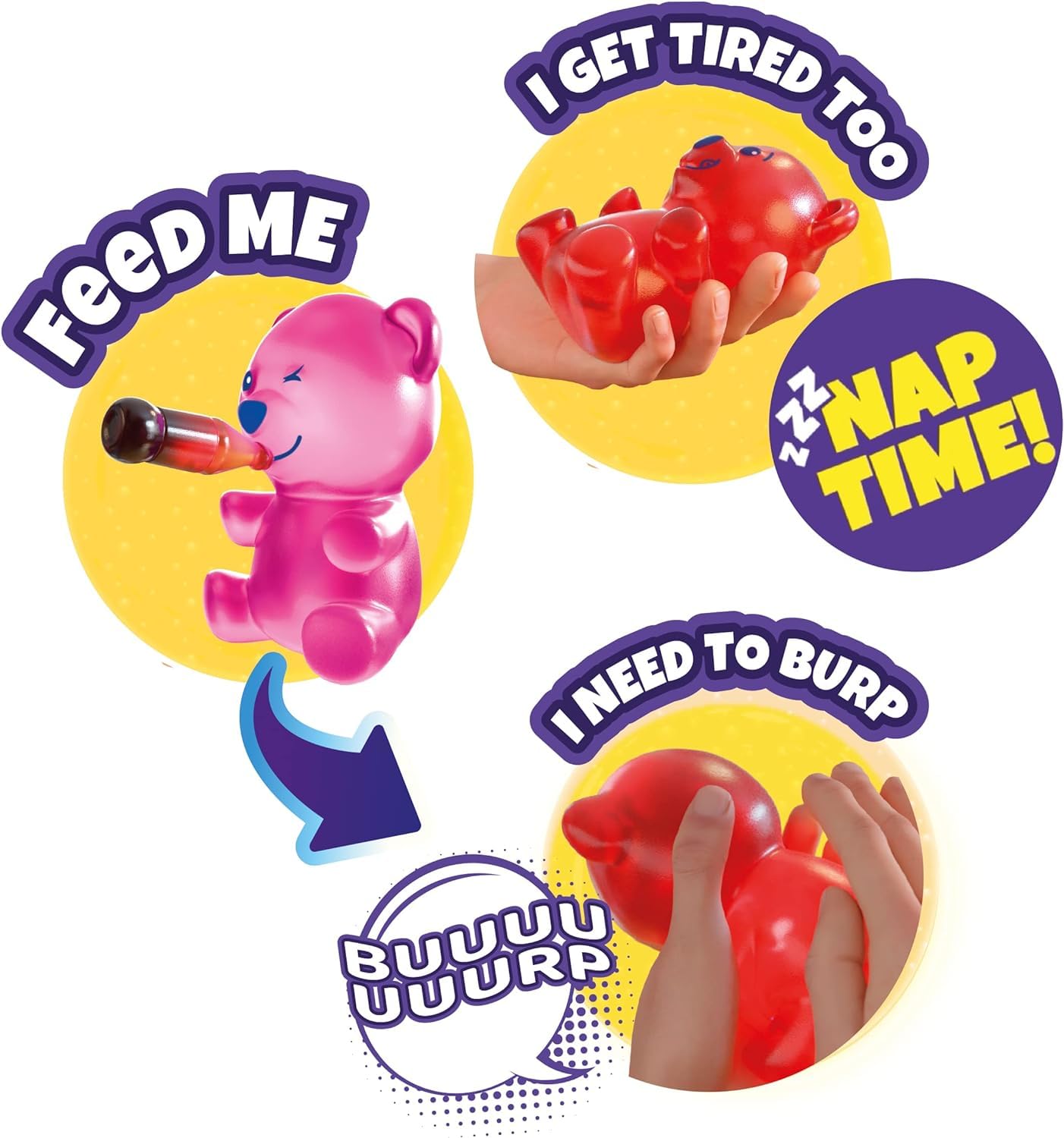 Eolo Toys - Jiggly Gummymals Pink. Interactive Super Squishy Gummy Bear Style pet with Over 20 Sounds and Reactions for Children