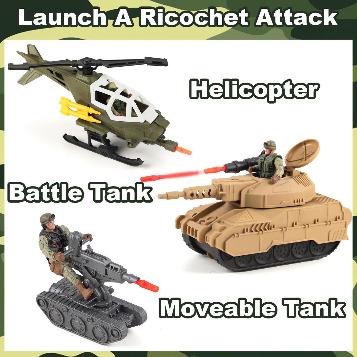 Army Men Action Figures Playset - 70+ Pcs Realistic Army Toys - Military Soldiers Action Figures Playset With Helicopter, Fighte