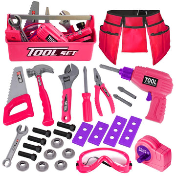 LOYO Kids Tool Set - Toddler Tool Set with Kid Tool Belt Tool Box & Electronic Toy Drill, Kids Construction Toys for Girls Boys 