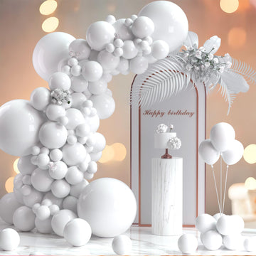 130Pcs White Balloons Garlands Kit, 18'' 12'' 10'' 5'' Different Sizes Pack White Latex Balloon Arch For Birthday Graduation Wed