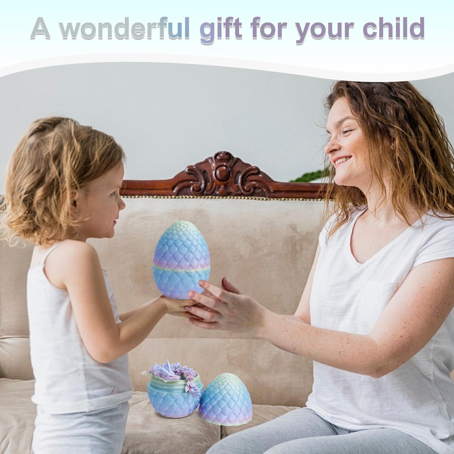 Flavery 3D Printed Dragon In Egg - Dino Egg With Flexible Crystal Dragon Inside, Colorful Fidget Toy, Birthday Gift, Desk Pet Fi