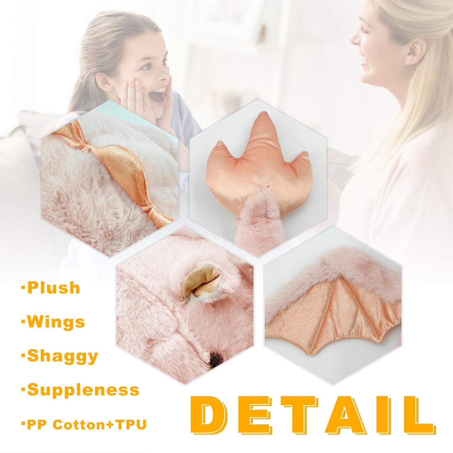 YOUBLEK 40In Plush Dragon - 2Lb Weighted Stuffed Dinosaur Toy, Cute Pink Gift for Kids & Adults