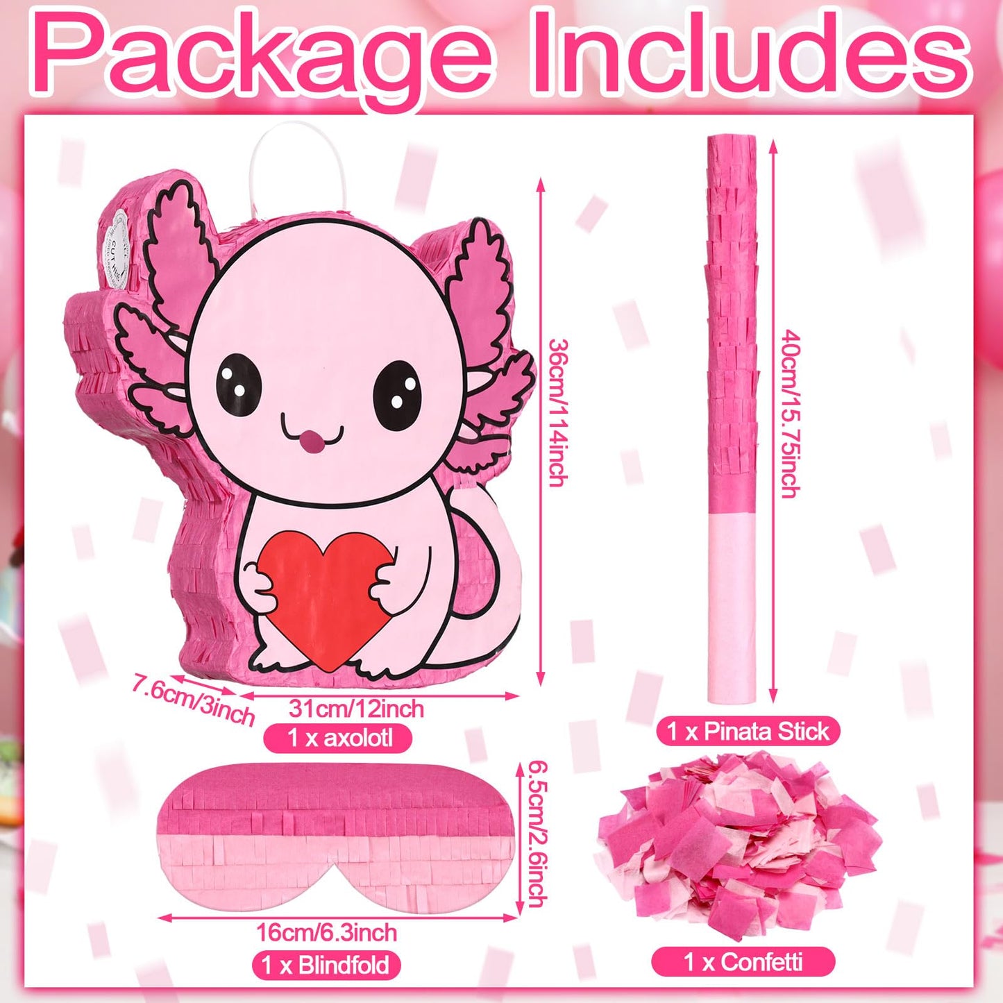 Seenelling Axolotl Piñata - Valentine's Day Fiesta Party Decor, Model QAR-Seenelling-3439, Fun Photo Prop, Perfect for Birthdays
