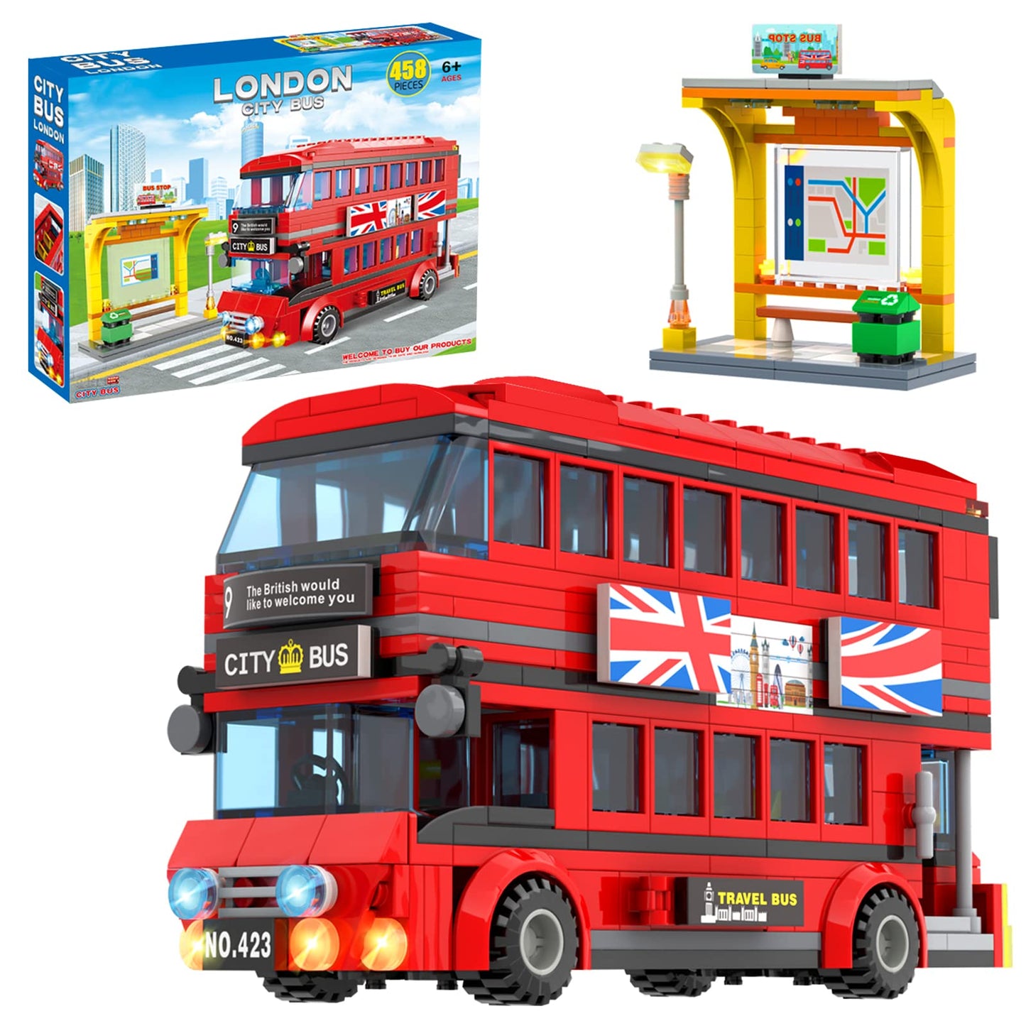 City London Bus Station Building Blocks Set, Double Deckers London Travel Bus And Bus Station, Best Learning Roleplay Stem Bricks Play Toys Gift For Boys Girls Aged 6-12 (458 Pcs)