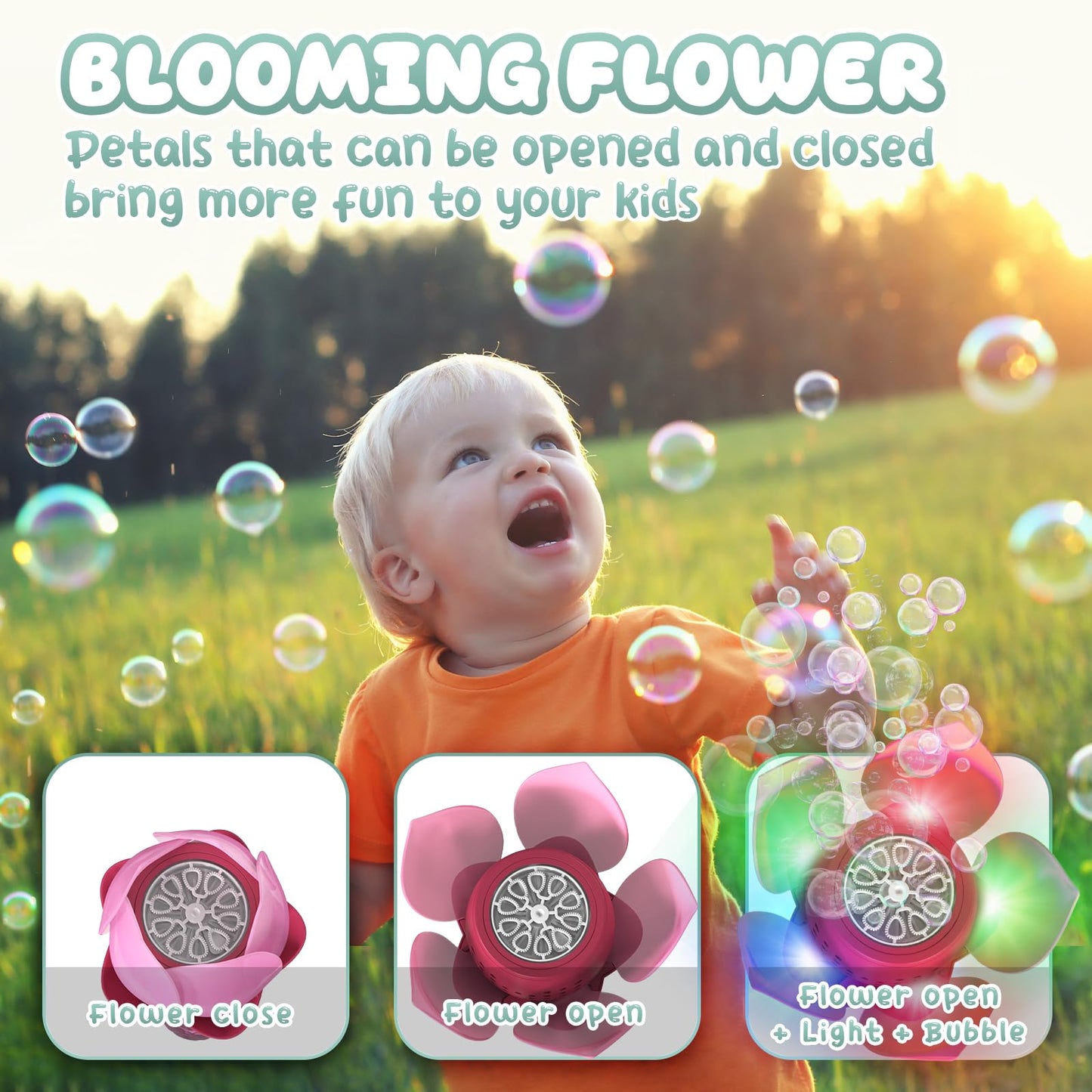 PANACARE Pink Bubble Wand Blower for Kids - Automatic Bubble Machine with 10,000+ Bubbles, Battery & Light - Perfect for Parties & Outdoor Fun