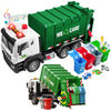 AXWATDEI Garbage Truck Toy - Large Friction Powered Trash Truck with Lights, Sounds, 4 Trash Bins, Green, Model WY1115A