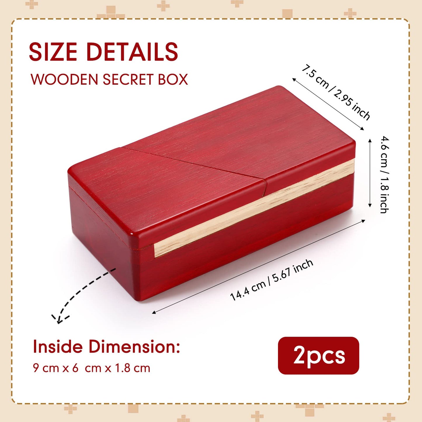 Zhanmai 2 Pack Christmas Puzzle Box Gift Wooden Magic Impossible Dovetail Box Secret Money Case Mini 3D Brain Teaser Case for Valentines Girlfriend Cash mature-themeds Teens(Rectangle Red)