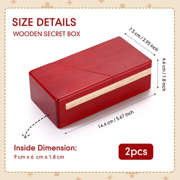 Zhanmai 2 Pack Christmas Puzzle Box Gift Wooden Magic Impossible Dovetail Box Secret Money Case Mini 3D Brain Teaser Case for Valentines Girlfriend Cash mature-themeds Teens(Rectangle Red)