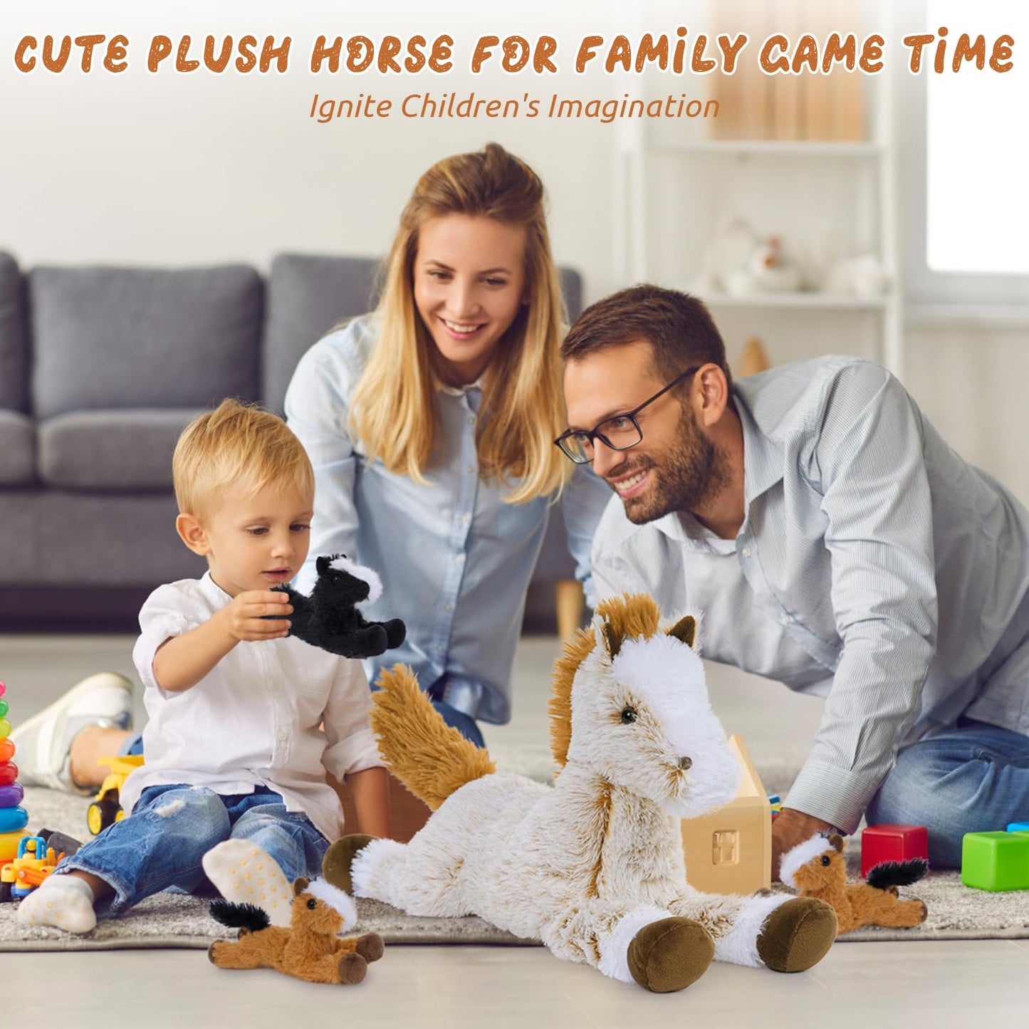 Tezituor 4Pcs Horse Stuffed Animal Set  Large Stuffed Mommy Horse with 4 Babies Pony Toys  Brown Stuffed Pony Plush Pillow for Boys Girls  21inch