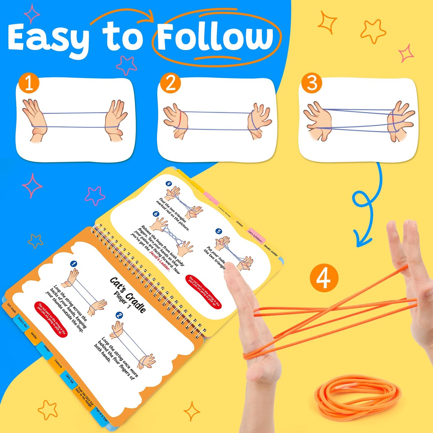 Kasfalci Cats Cradle String Game Book with String,Classic String Games with Step-by-Step Instructions,Cats Cradle Book,Fine Moto
