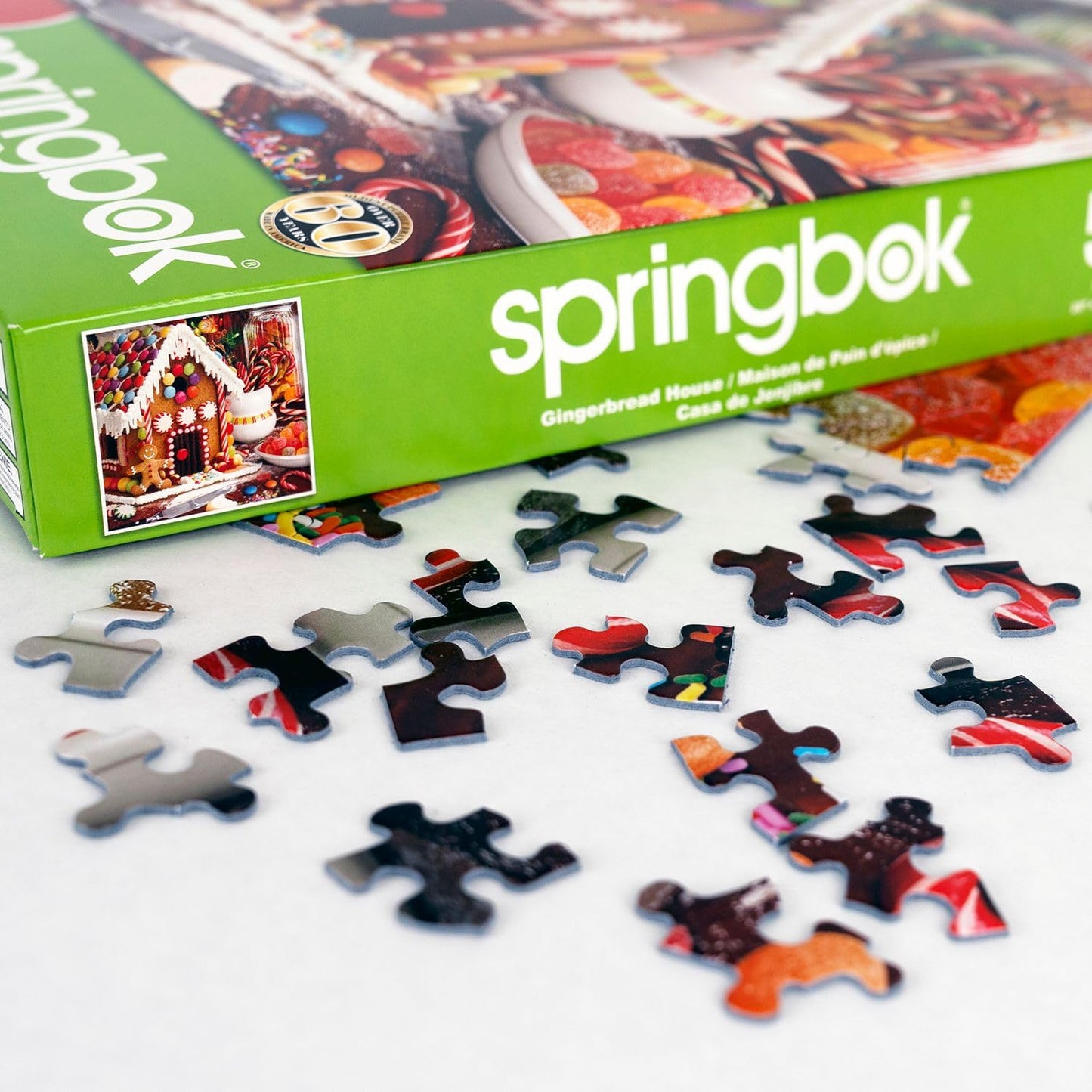 Springbok 500 Piece Gingerbread House Jigsaw Puzzle, 20"x20", Cardboard, Colorful Candy Design, Model 34-02553