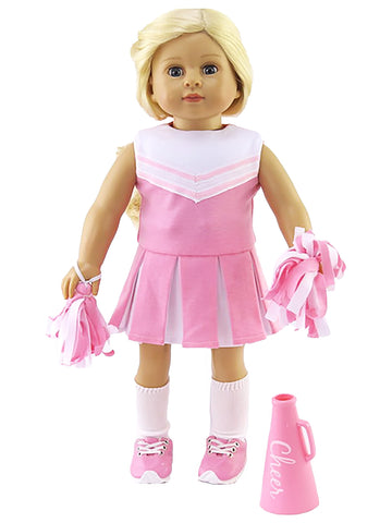 Pink Cheerleader Uniform with Shoes and Accessories 6PCS Outfit for 18-Inch Dolls | enhanced Quality & Trendy Design | Dolls Clothes | Outfit Fashions for Dolls for Popular Brands