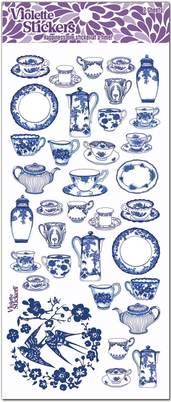 Violette Mini Tea Cup & China Stickers for Kids - Clear, Waterproof, Beautifully Detailed Miniature Coffee & Tea Party Stickers